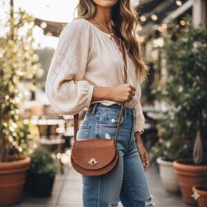 Vtg 70s Mini Tooled Leather Cross Body Bag Purse Hippie Boho Brown Turnlock